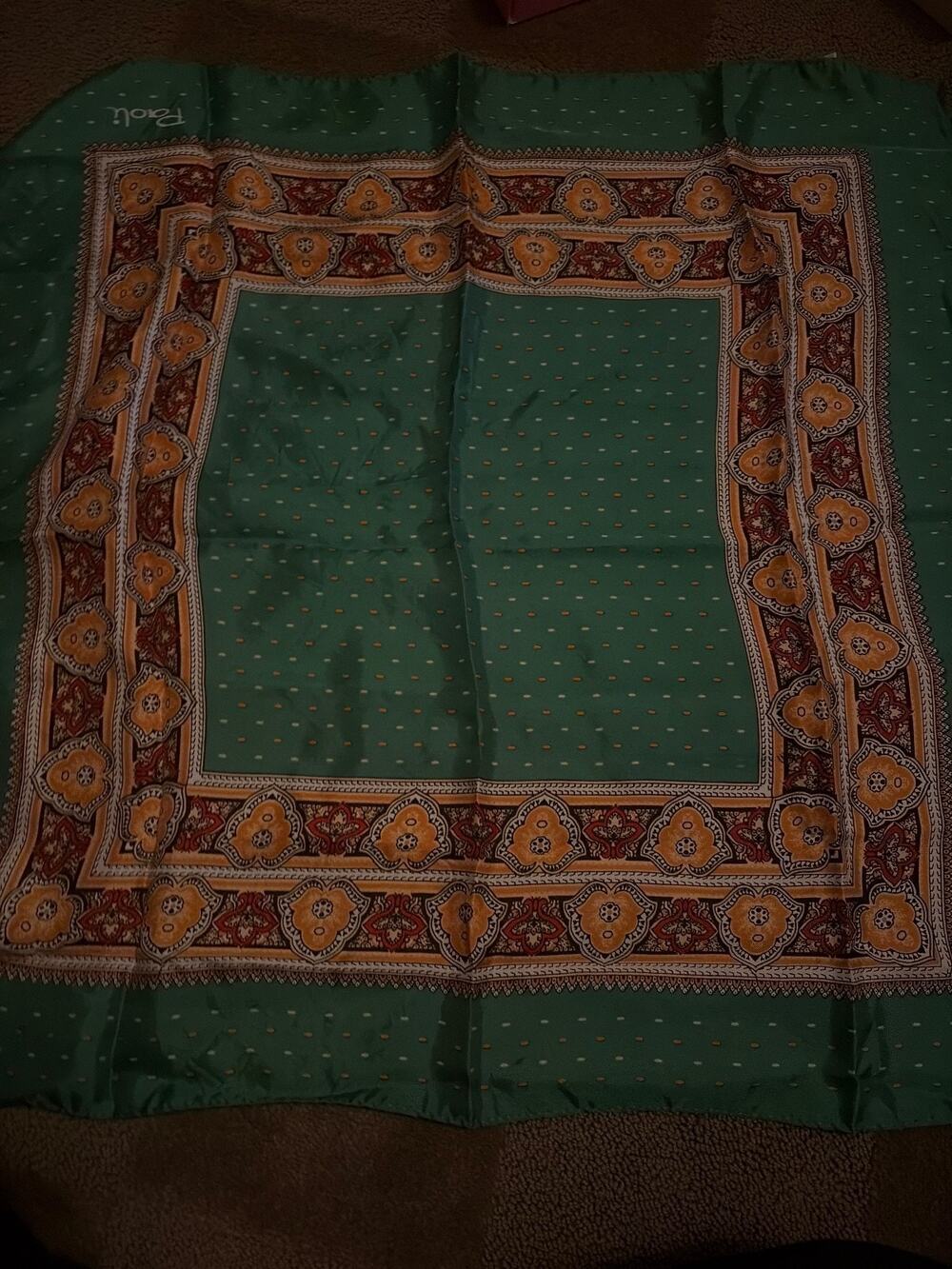 Paoli Vintage Green and Gold Paisley Scarf